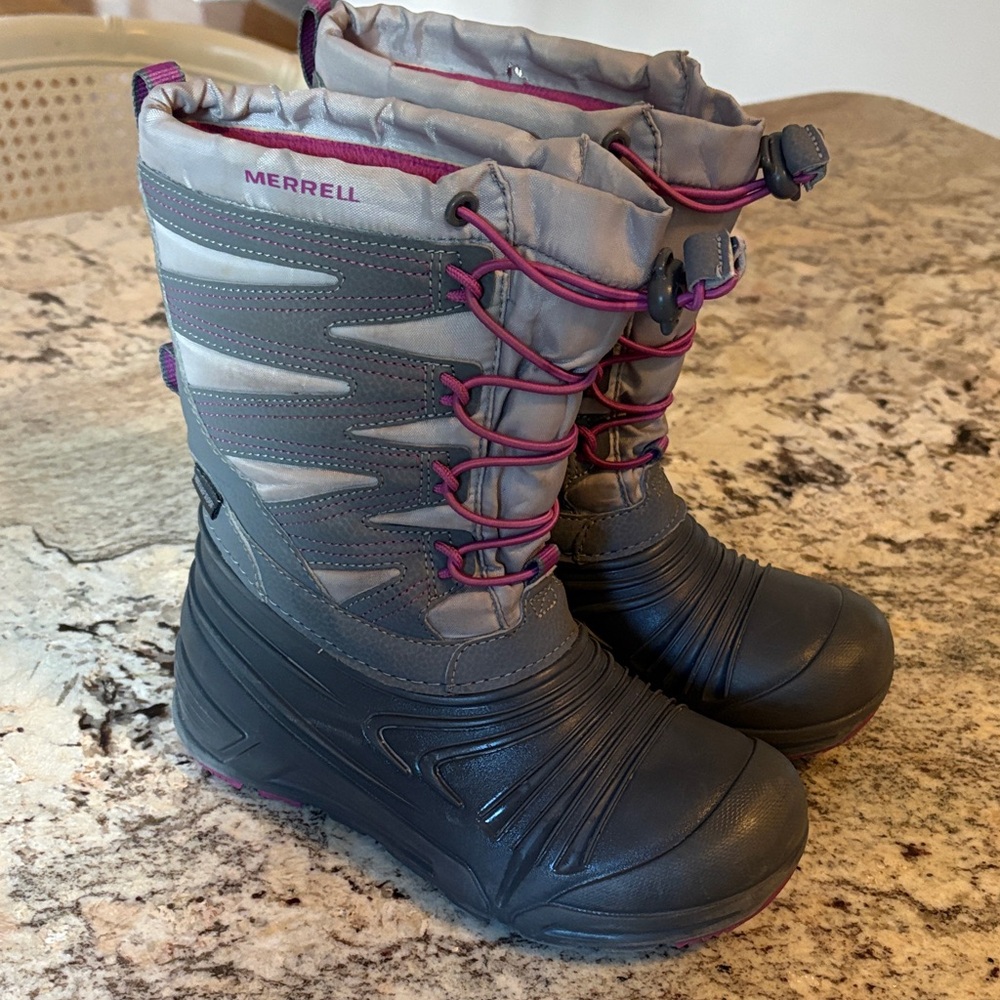 Girls Merrell Charcoal and Magenta Snow Boots